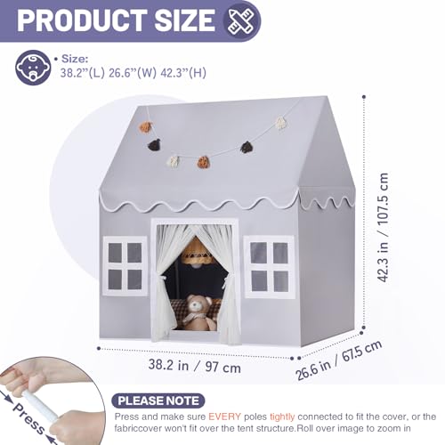 Senodeer Kids Play Tent Indoor: Mat, Tassel Garland, Star Lights - Gray Girl Tent Playhouse for Toddlers Kids Toys for Boy Girl Birthday Gift - Image 2