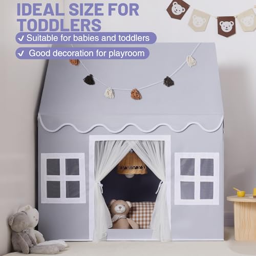 Senodeer Kids Play Tent Indoor: Mat, Tassel Garland, Star Lights - Gray Girl Tent Playhouse for Toddlers Kids Toys for Boy Girl Birthday Gift - Image 5