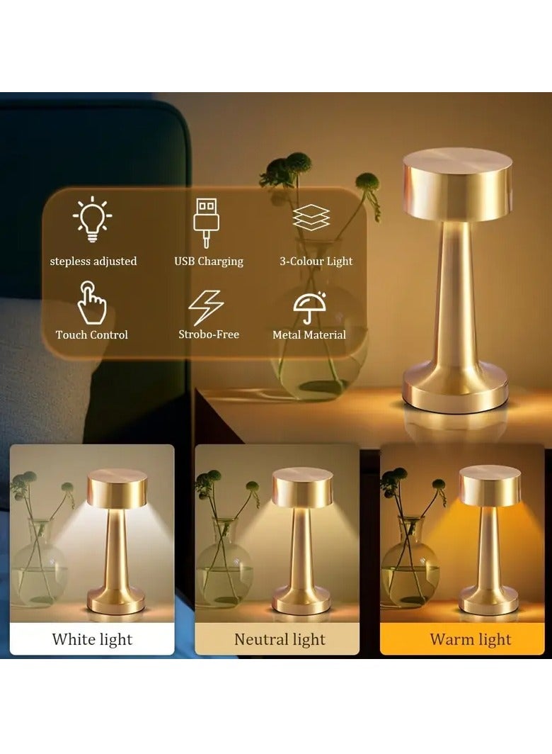 مصباح طاولة LED يعمل باللمس وقابل للشحن – تصميم معدني عتيق مع 3 ألوان إضاءة محيطية قابلة للتعديل – مصباح لاسلكي محمول بشحن USB مثالي لطاولة الطعام، غرفة النوم، المكتب، المطعم، المقهى، وديكور البارات - Image 4
