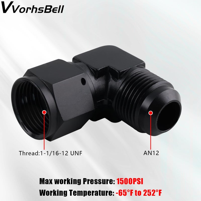 VVORHSBELL 12AN Female to AN12 Male Flare 90 Degree Swivel Fitting Adapter AluminiumBlack - Image 4