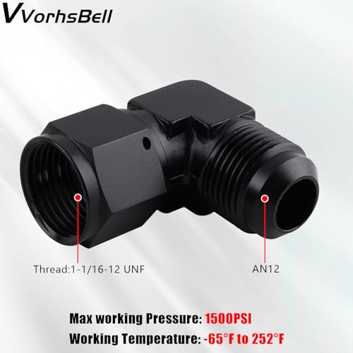 VVORHSBELL 12AN Female to AN12 Male Flare 90 Degree Swivel Fitting Adapter AluminiumBlack - Image 3