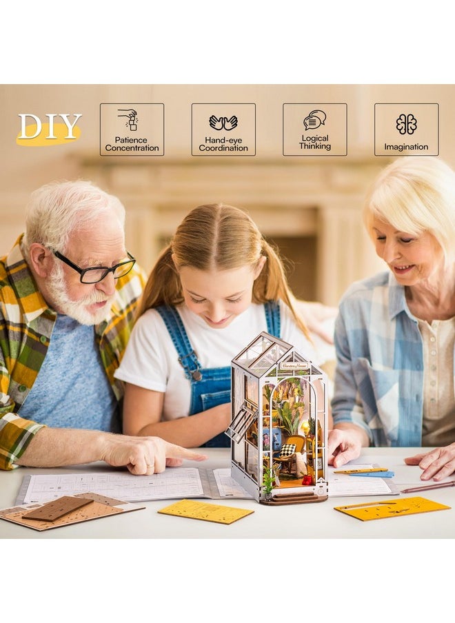 Robotime Book Nook Kit Diy Miniature House With Led Light Booknook Bookshelf Insert Decor Wooden Bookend Craft Hobby Diorama Kit Unique Gifts (Garden House)  - Image 3