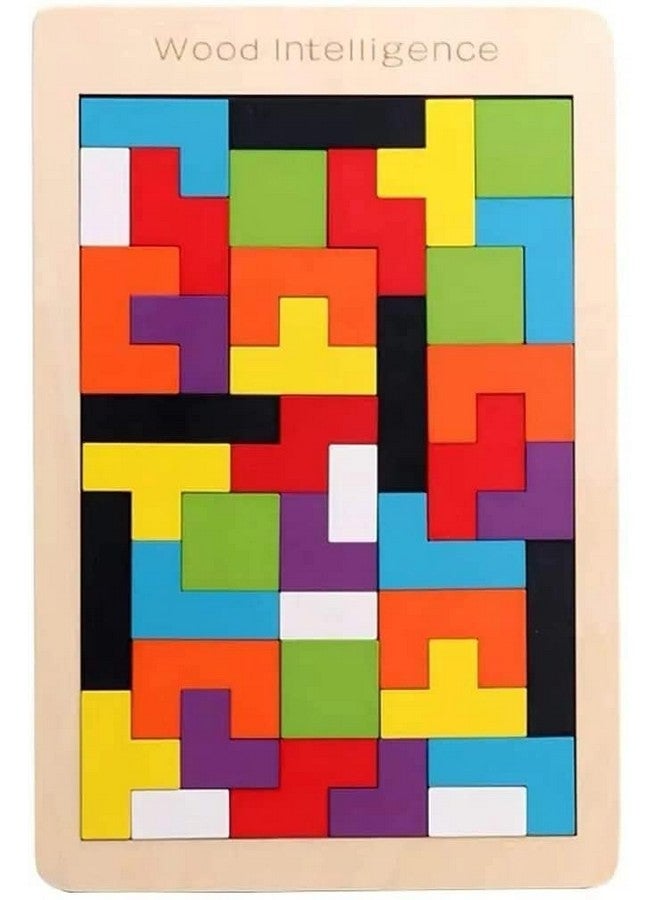 Bhavyam Entertain Kids Wooden Russian Blocks Tetris Puzzles For Kids, Wood Intelligence Puzzle, Brain Teasers Games Toys, Educational Gift For Kids Toddlers Ages 3-8, Building Blocks 40Pcs (Model 1) - Image 2