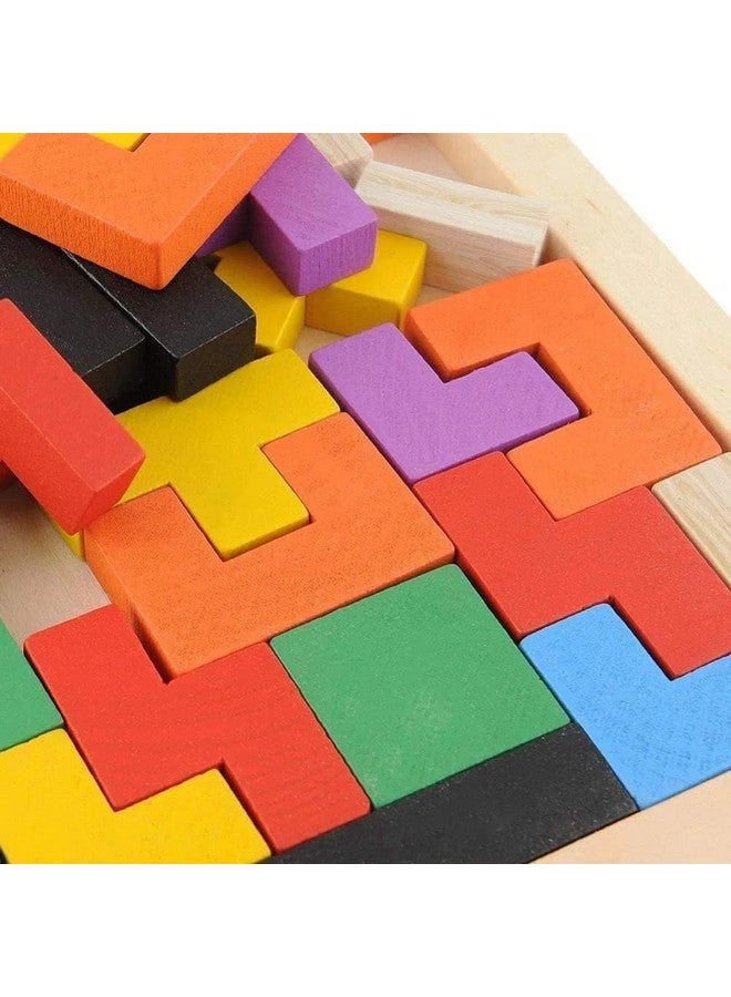 Bhavyam Entertain Kids Wooden Russian Blocks Tetris Puzzles For Kids, Wood Intelligence Puzzle, Brain Teasers Games Toys, Educational Gift For Kids Toddlers Ages 3-8, Building Blocks 40Pcs (Model 1) - Image 5