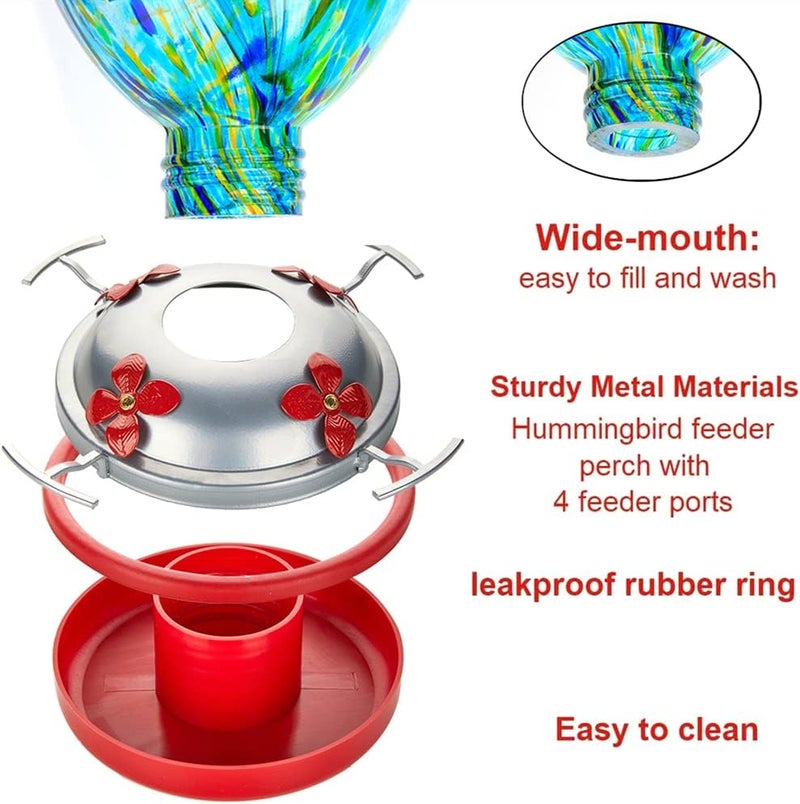 REZIPO Hummingbird Feeder with Perch - Hand Blown Glass - Light Green - 38 Fluid Ounces Hummingbird Nectar Capacity Include Hanging Wires and Moat Hook - Image 4