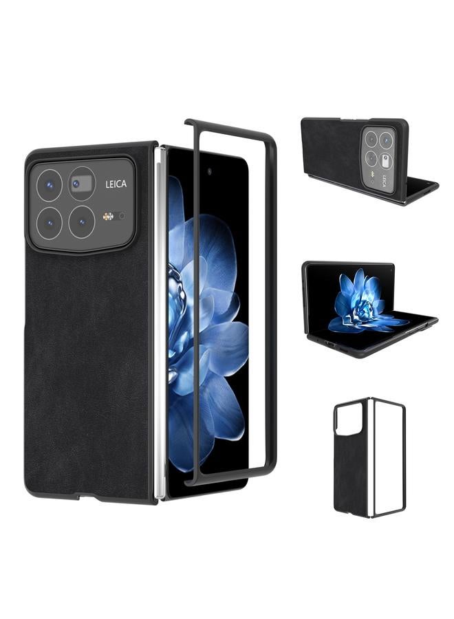 جراب هاتف Xiaomi Mix Fold 4 بإطار أسود من الجلد الصناعي بتغطية كاملة (أسود)