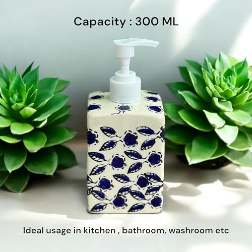 BACKKSPACE RETAIL Ceramic Handmade Liquid Dispenser Bottle for Lotion, Soap, Shampoo, Conditioner, Handwash | 300 ML | Blue | Modern Touch for Bathroom, Spa, Kitchen - Image 5