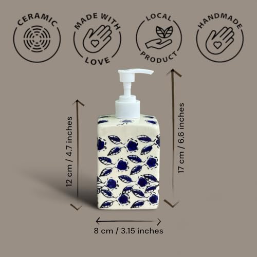 BACKKSPACE RETAIL Ceramic Handmade Liquid Dispenser Bottle for Lotion, Soap, Shampoo, Conditioner, Handwash | 300 ML | Blue | Modern Touch for Bathroom, Spa, Kitchen - Image 4