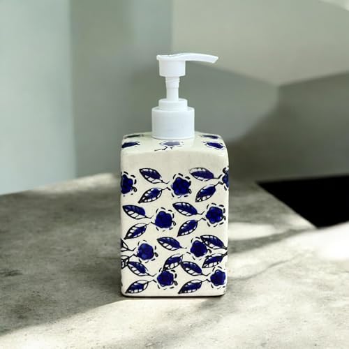 BACKKSPACE RETAIL Ceramic Handmade Liquid Dispenser Bottle for Lotion, Soap, Shampoo, Conditioner, Handwash | 300 ML | Blue | Modern Touch for Bathroom, Spa, Kitchen - Image 2
