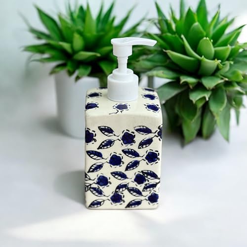 BACKKSPACE RETAIL Ceramic Handmade Liquid Dispenser Bottle for Lotion, Soap, Shampoo, Conditioner, Handwash | 300 ML | Blue | Modern Touch for Bathroom, Spa, Kitchen - Image 3