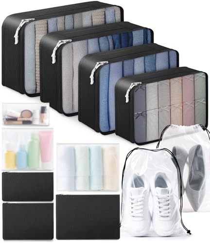 WULIVA ALL INCLUDED 12 Set Packing Cubes for Suitcases Carry On Travel EssentialsAccessories Luggage Organizer Bags Set Includes Cubes Shoes Bag Matte Cosmetic Bag Zipper Bags - Image 1