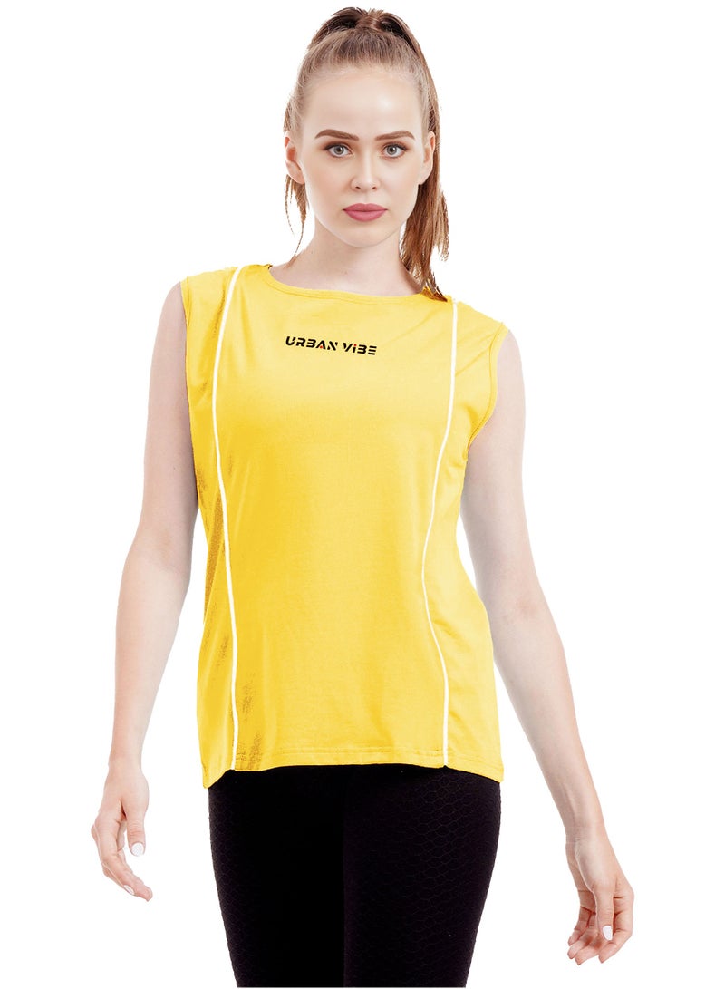 Selecta Now Ladies Sleeveless Cotton T-Shirt Yellow Breathable Contrast Piping Tank Top Soft Stretchable Women’s T Shirt Ideal for Hot Climate  - Image 2