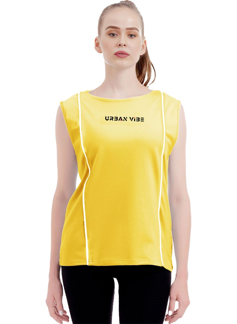 Selecta Now Ladies Sleeveless Cotton T-Shirt Yellow Breathable Contrast Piping Tank Top Soft Stretchable Women’s T Shirt Ideal for Hot Climate  - Image 1