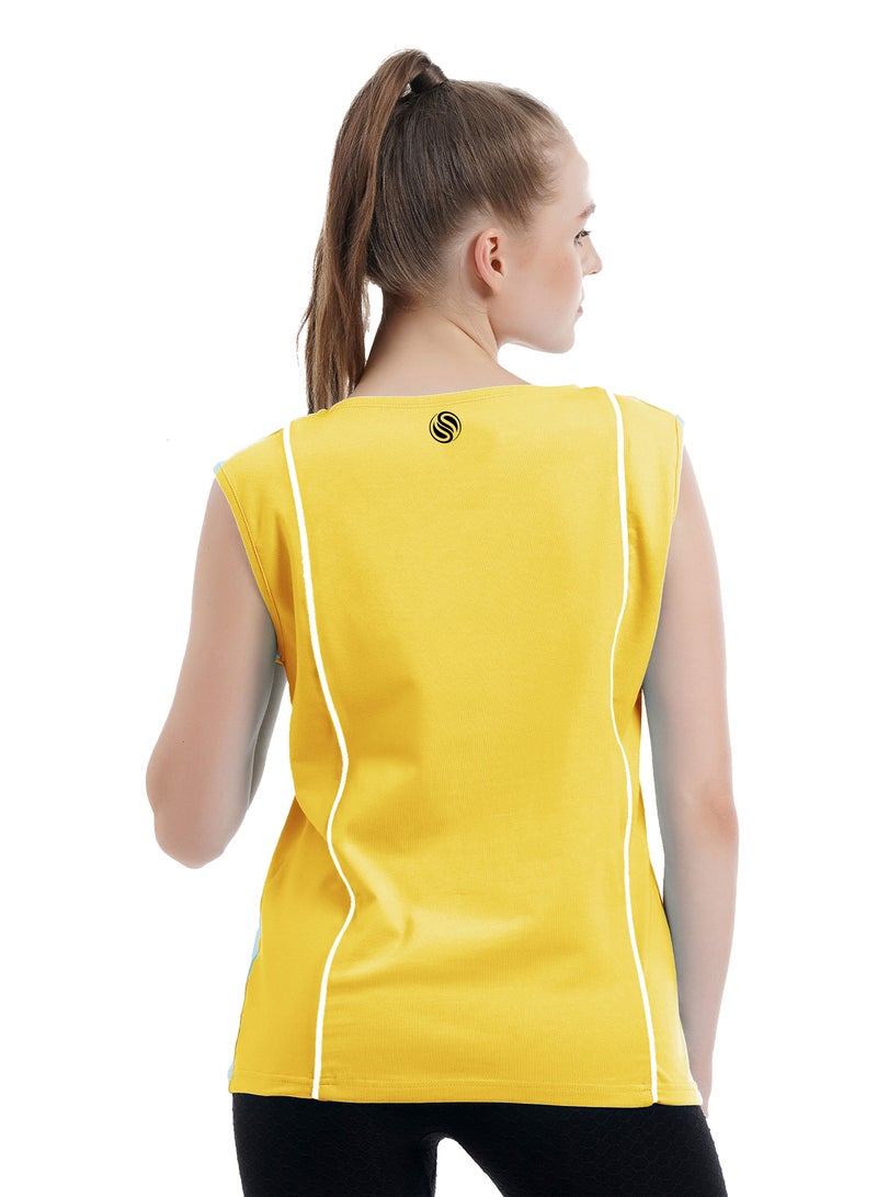 Selecta Now Ladies Sleeveless Cotton T-Shirt Yellow Breathable Contrast Piping Tank Top Soft Stretchable Women’s T Shirt Ideal for Hot Climate  - Image 3