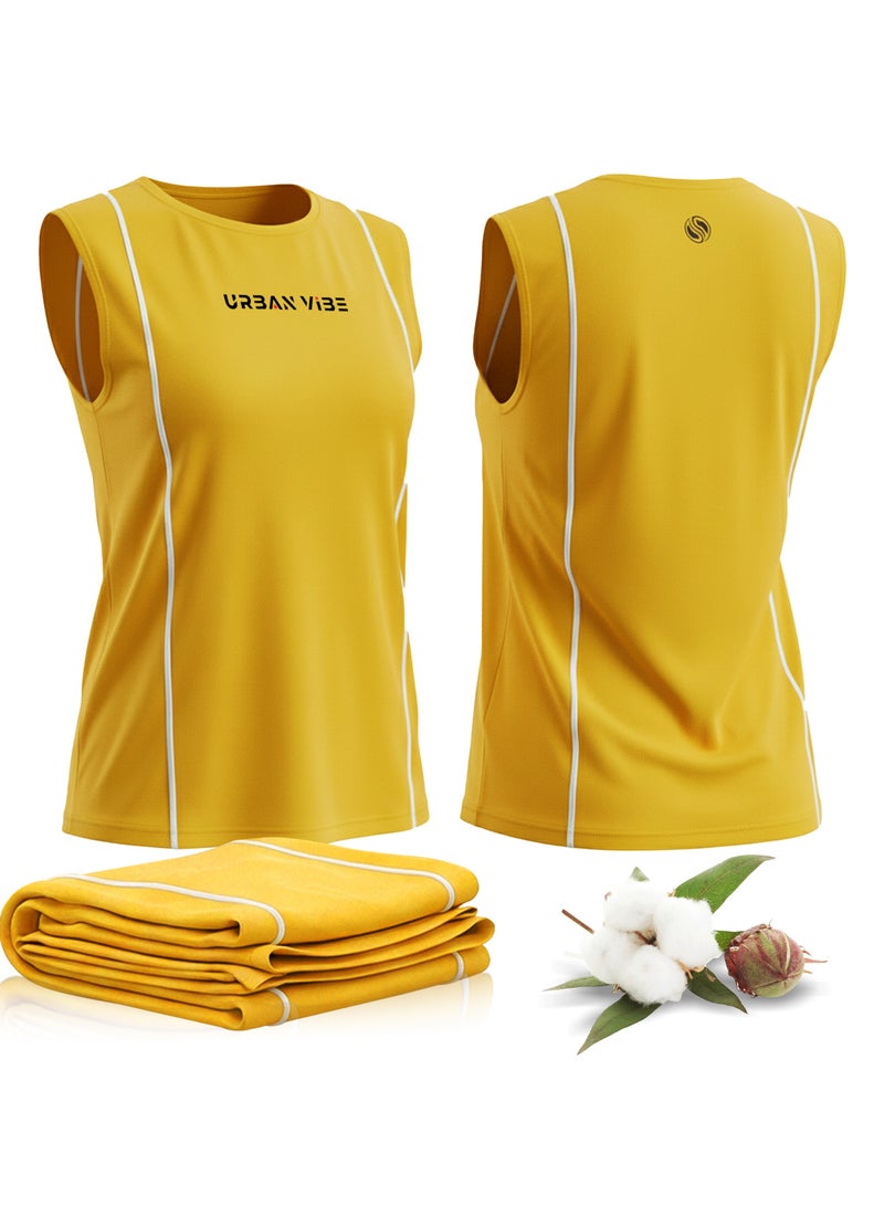 Selecta Now Ladies Sleeveless Cotton T-Shirt Yellow Breathable Contrast Piping Tank Top Soft Stretchable Women’s T Shirt Ideal for Hot Climate - Image 1