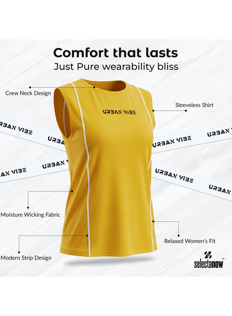 Selecta Now Ladies Sleeveless Cotton T-Shirt Yellow Breathable Contrast Piping Tank Top Soft Stretchable Women’s T Shirt Ideal for Hot Climate - Image 4