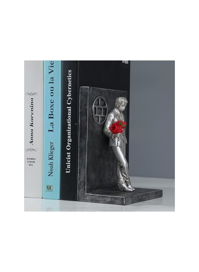 The Bros Lovers Man and Woman Figurine Sculpture Decorative Bookends, Book End Decorative Book Stopper Binder and Dividers - Decoration Resin Art Craft for Living Room Bookshelf Library Office (Silver) - Image 2