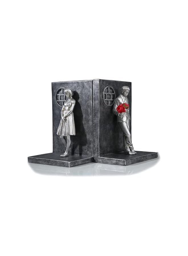 The Bros Lovers Man and Woman Figurine Sculpture Decorative Bookends, Book End Decorative Book Stopper Binder and Dividers - Decoration Resin Art Craft for Living Room Bookshelf Library Office (Silver) - Image 5
