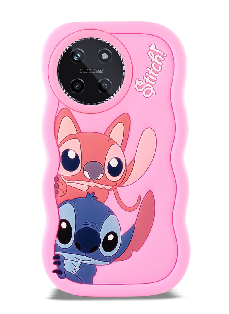 Generic - Lilo and Stitch Cartoon 3D Wavy Soft Silicone Phone Case for Realme 11 4G (Pink) - Image 1