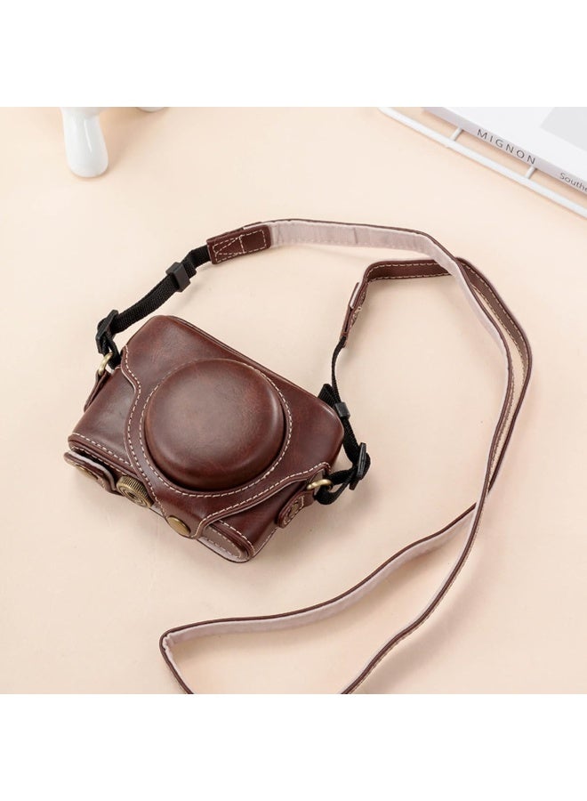 PU Leather Camera Bag Case Cover For Sony RX100 RX100II RX100III M3 DSC-RX100 III RX100M3 With Shoulder Strap Camera Bags (Coffee) - Image 2