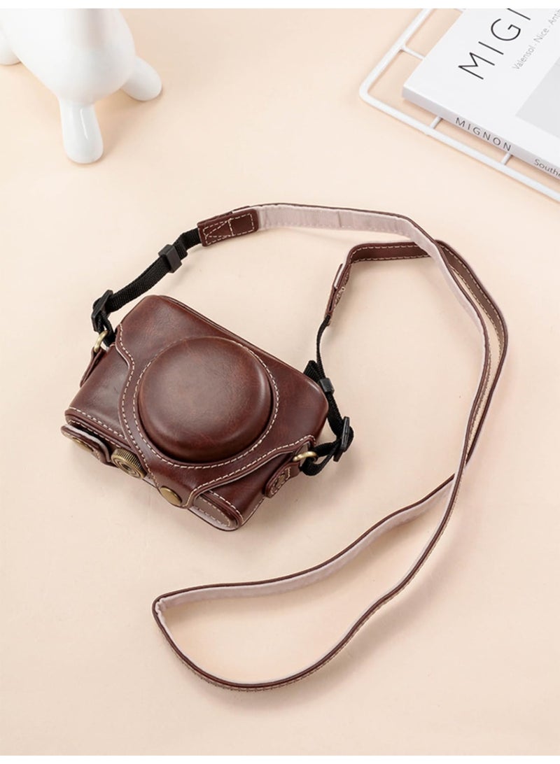PU Leather Camera Bag Case Cover For Sony RX100 RX100II RX100III M3 DSC-RX100 III RX100M3 With Shoulder Strap Camera Bags (Coffee) - Image 4