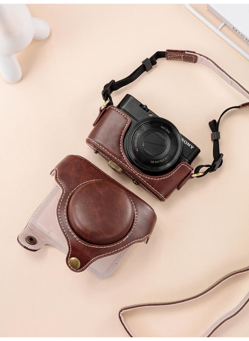 PU Leather Camera Bag Case Cover For Sony RX100 RX100II RX100III M3 DSC-RX100 III RX100M3 With Shoulder Strap Camera Bags (Coffee) - Image 3