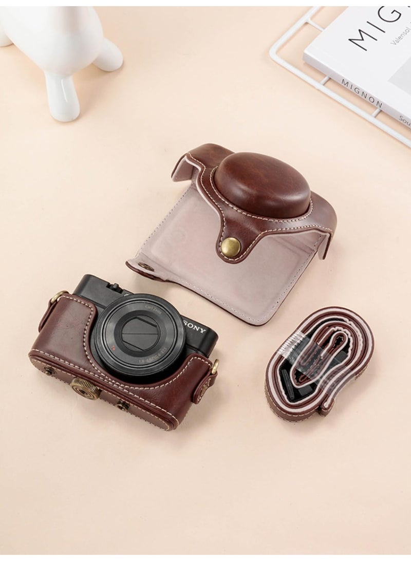 PU Leather Camera Bag Case Cover For Sony RX100 RX100II RX100III M3 DSC-RX100 III RX100M3 With Shoulder Strap Camera Bags (Coffee) - Image 5