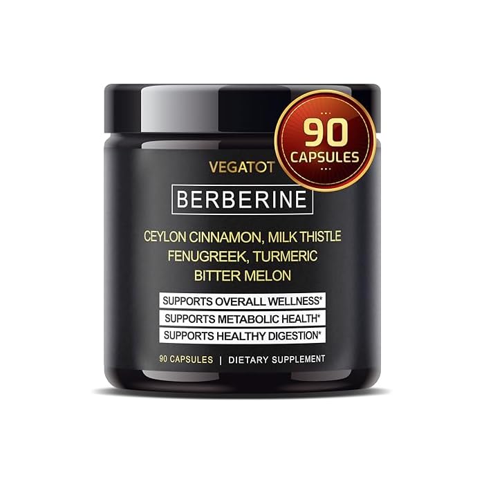VEGATOT Berberine Supplement with Ceylon Cinnamon, Turmeric, Milk Thistle, Fenugreek *USA Made and Tested* Immune System, Cardiovascular & Gastrointestinal Support* - Image 1