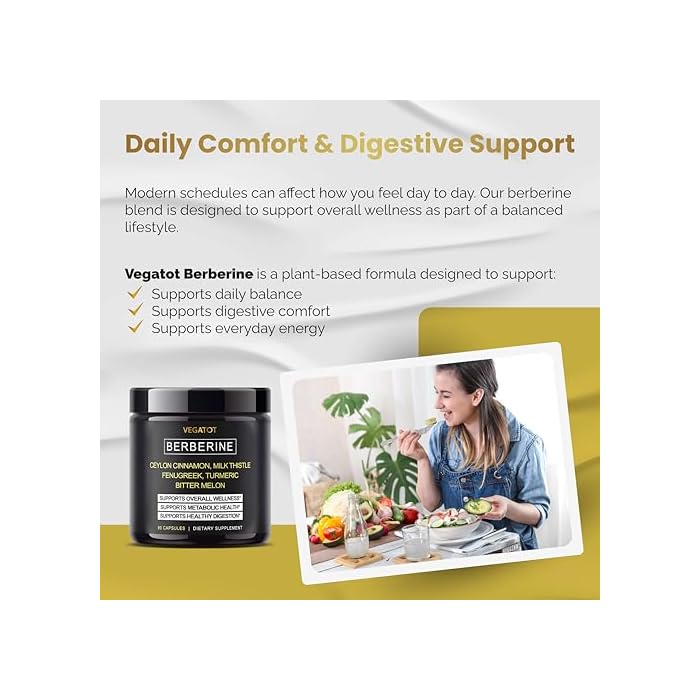 VEGATOT Berberine Supplement with Ceylon Cinnamon, Turmeric, Milk Thistle, Fenugreek *USA Made and Tested* Immune System, Cardiovascular & Gastrointestinal Support* - Image 2