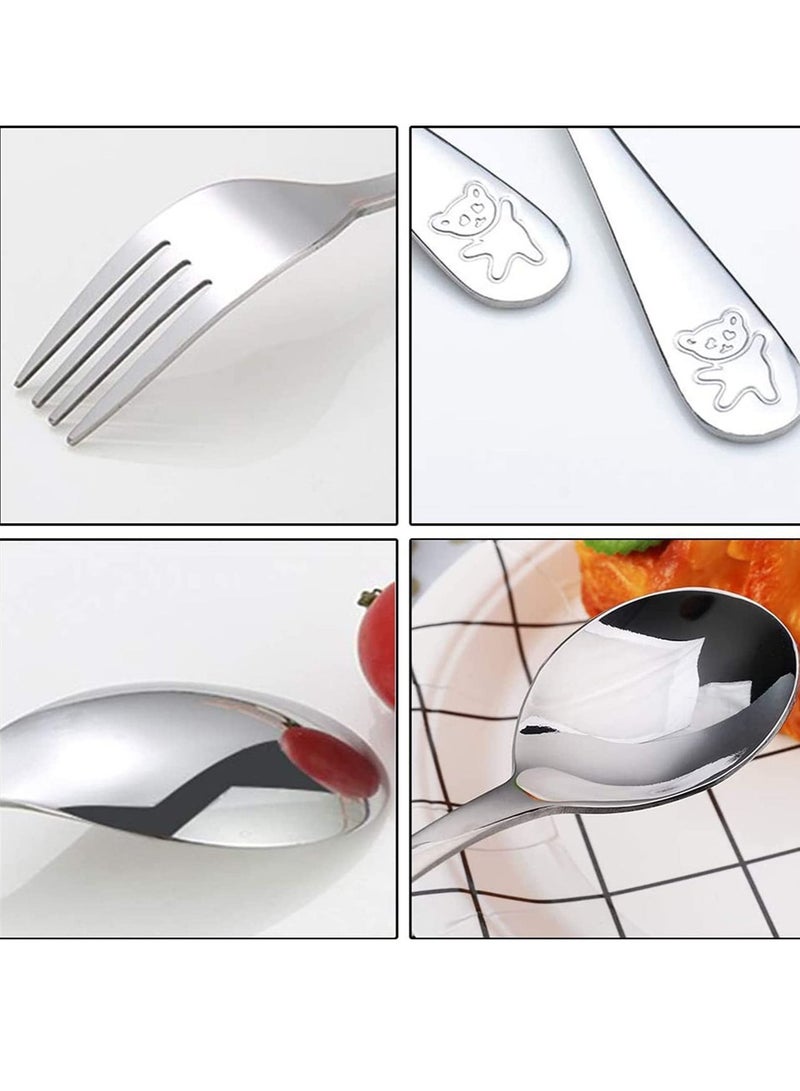NIBEMINENT Kids Silverware Utensils Stainless Steel Forks and Spoons Children Safe Flatware Set 3pcs Tablespoons Toddler Metal Cutlery for Lunchbox Engraved Bear 6pcs - Image 4