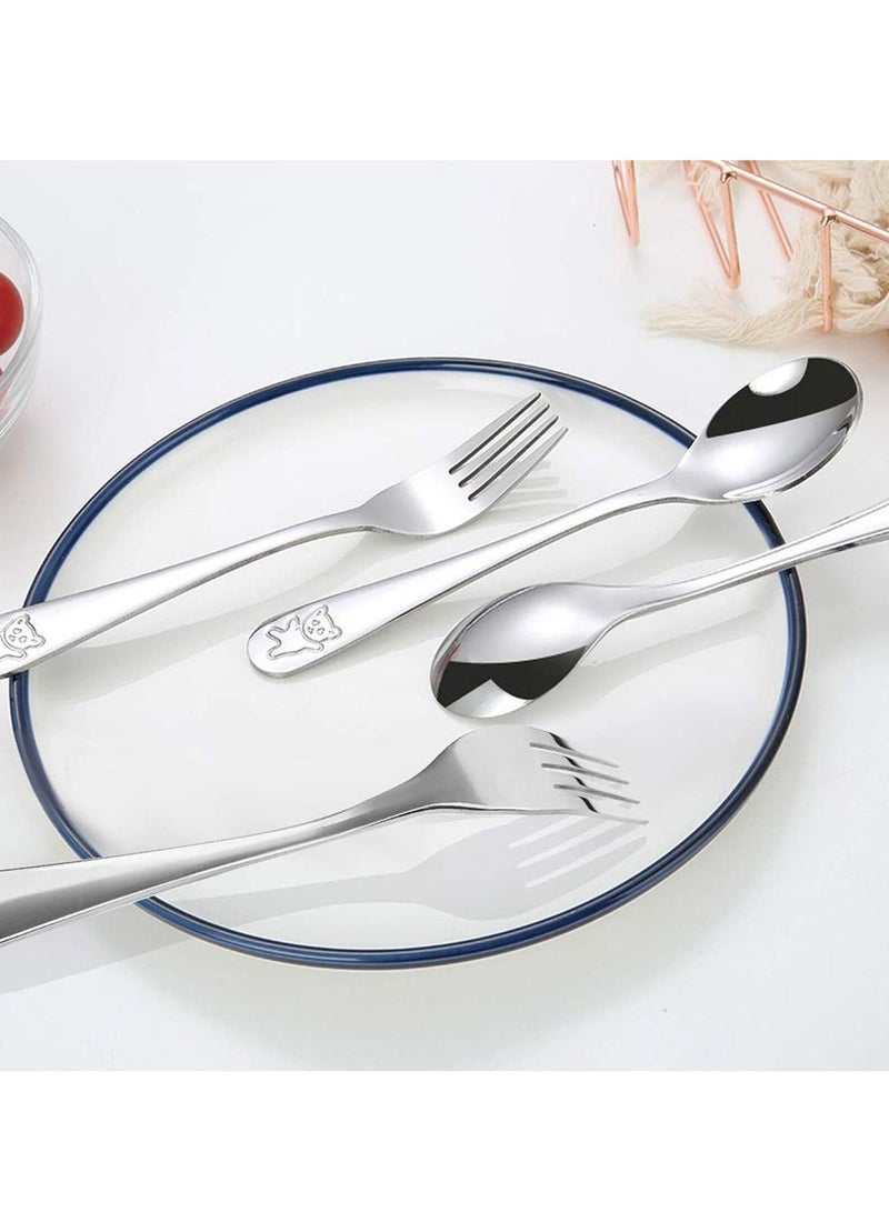 NIBEMINENT Kids Silverware Utensils Stainless Steel Forks and Spoons Children Safe Flatware Set 3pcs Tablespoons Toddler Metal Cutlery for Lunchbox Engraved Bear 6pcs - Image 5