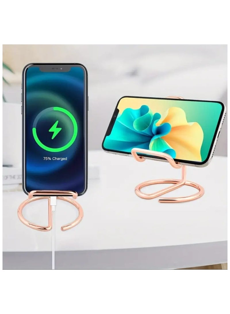 FONENG Cell Phone Stand Holder for Desk,Cute Metal Rose Gold Cell Phone Stand,Compatible with All Mobile Phones,iPhone,Switch,iPad, Luxurious Modern, simple metal Mobile Phone Bracket - Image 3