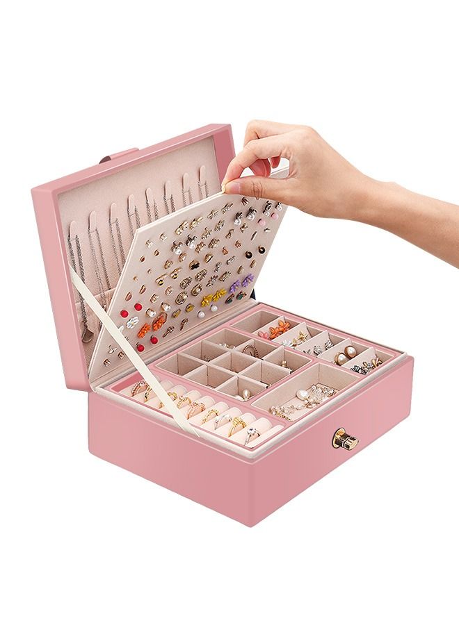 HomarKet 2-Layer PU Leather Jewellery Storage Box Lightweight Multifunction Jewelry Case for Women Pink  - Image 1