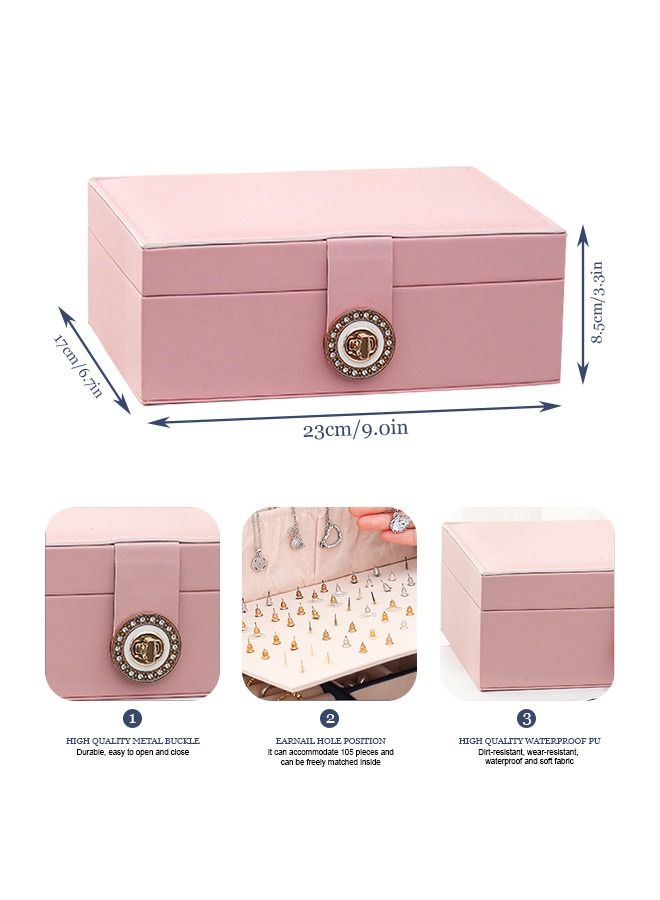 HomarKet 2-Layer PU Leather Jewellery Storage Box Lightweight Multifunction Jewelry Case for Women Pink  - Image 4