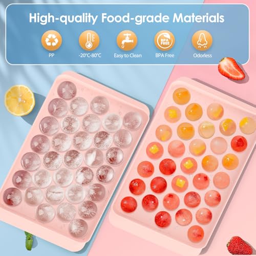 WIBIMEN Ice Cube Tray with Lid and Bin - Round Ice Trays for Freezer with Lid - Ice Cube Trays for Freezer with Ice Container (1"-2PACK Pink) - Image 3