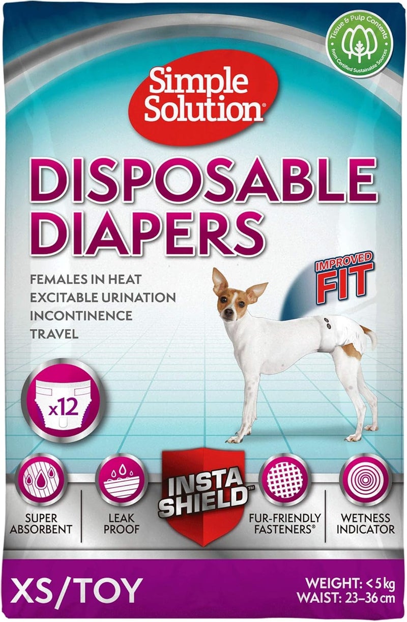 Simple Solution Improved Fit Disposable Female Dog Diapers, X-Small, 12 Count - Super Absorbent and Leak-Proof - Image 1