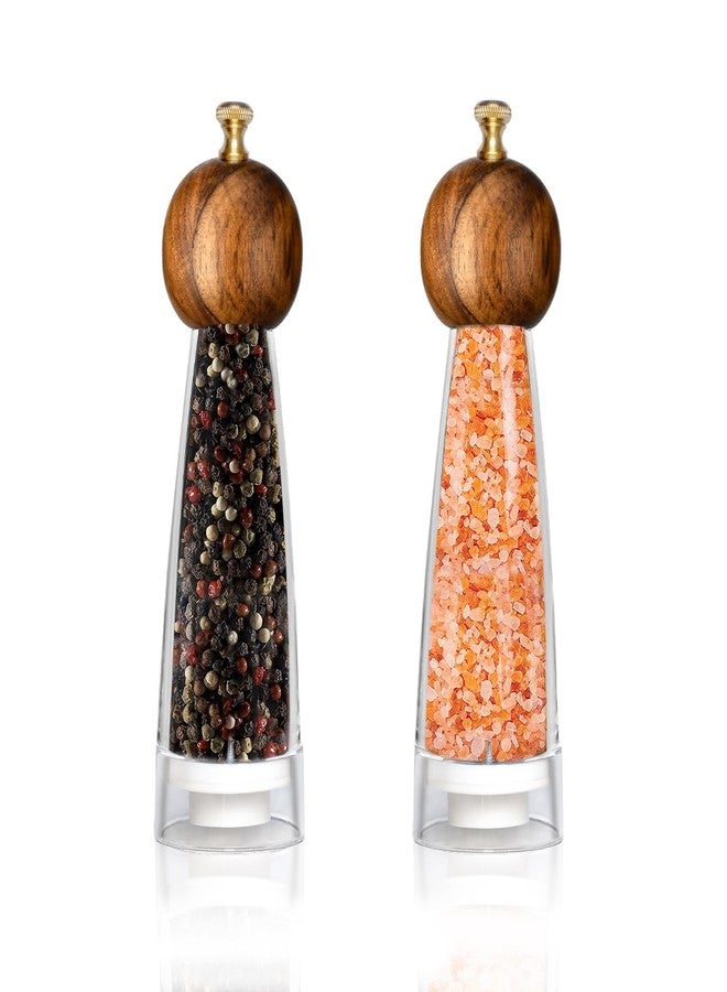 VEIZIBEE Pepper Mill Manual Salt and Pepper Grinder Set, Classic Transparent Pepper Grinder Salt Mills 2pcs 8in，Solid Wood Hand Shaker Rotor Pepper Salt Grinder Ceramic Core Adjustable Coarseness Spices - Image 1