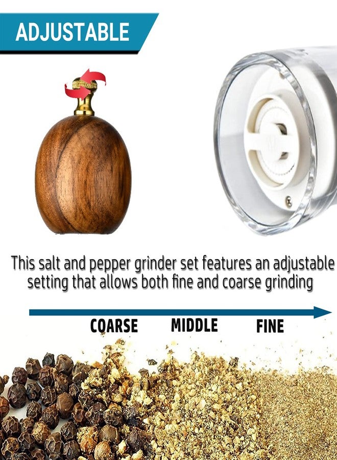 VEIZIBEE Pepper Mill Manual Salt and Pepper Grinder Set, Classic Transparent Pepper Grinder Salt Mills 2pcs 8in，Solid Wood Hand Shaker Rotor Pepper Salt Grinder Ceramic Core Adjustable Coarseness Spices - Image 2