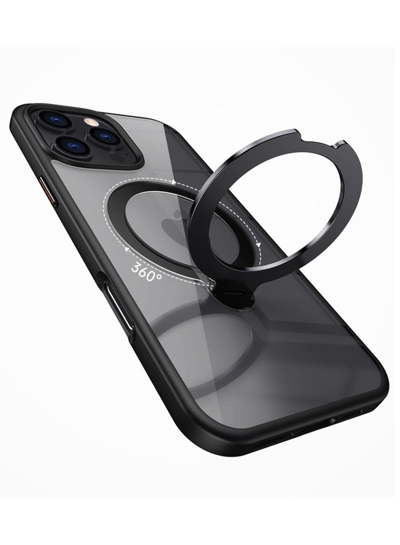 كومبي مناسبة ل iPhone 16 برو ماكس المغناطيسي ostand حالة الهاتف ، متوافق مع Magsafe ، المدمج في قوس ، شفافة رقيقة لينة الحافة الخلفية ، ومكافحة بصمات الأصابع حالة الهاتف الأسود / الشفاف - Image 3