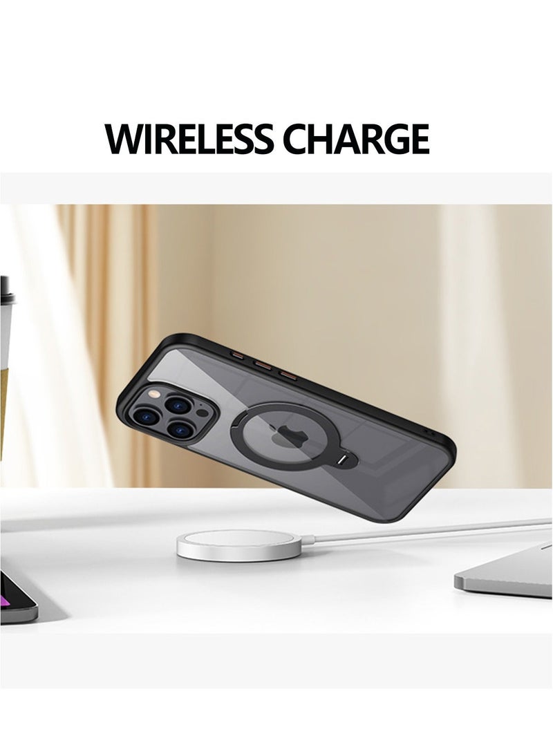 كومبي مناسبة ل iPhone 16 برو ماكس المغناطيسي ostand حالة الهاتف ، متوافق مع Magsafe ، المدمج في قوس ، شفافة رقيقة لينة الحافة الخلفية ، ومكافحة بصمات الأصابع حالة الهاتف الأسود / الشفاف - Image 5