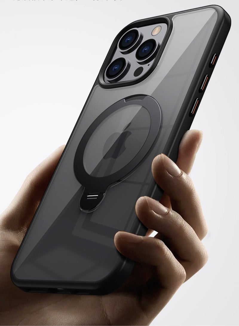 كومبي مناسبة ل iPhone 16 برو ماكس المغناطيسي ostand حالة الهاتف ، متوافق مع Magsafe ، المدمج في قوس ، شفافة رقيقة لينة الحافة الخلفية ، ومكافحة بصمات الأصابع حالة الهاتف الأسود / الشفاف - Image 2