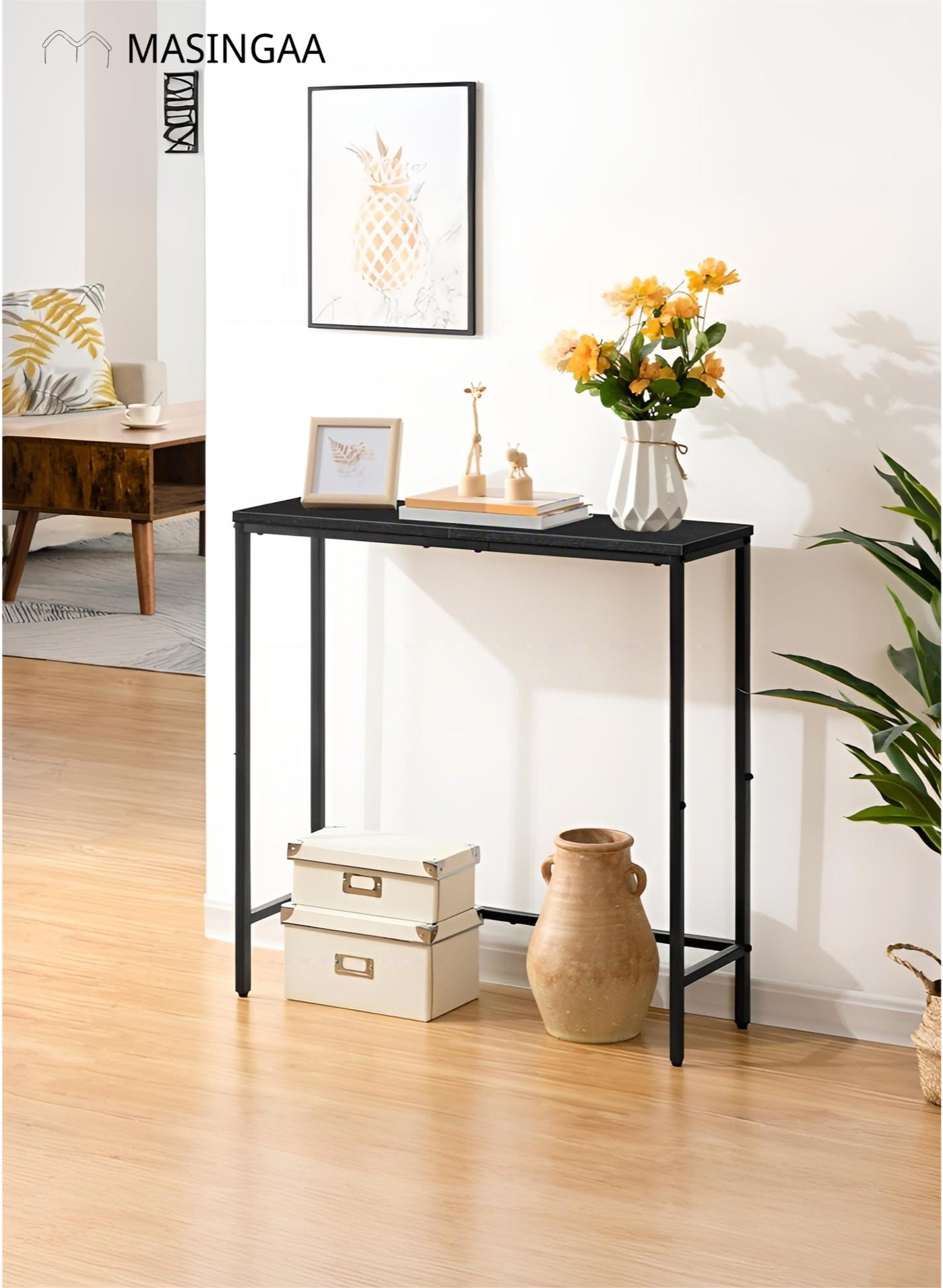 Console Table, Modern Hallway Entryway Table, Behind Couch Sofa Side Table, Narrow End Table for Entryway, Living Room, Bar Table, Bedroom, Black(75×75×24 CM)