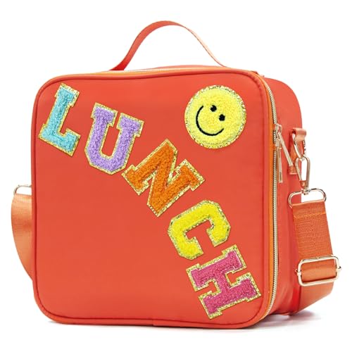 LOKFAR Insulated Lunch Bag Women Lunch Box Kids for Teen Girls Boys Cute Preppy Lunch Boxes With Adjustable Shoulder Strap Waterproof Nylon Lunchbox Lunch Bags for School Work Picnic Orange - Image 1
