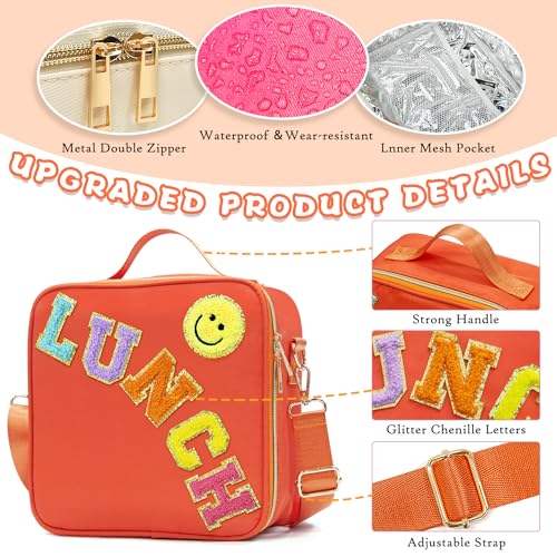 LOKFAR Insulated Lunch Bag Women Lunch Box Kids for Teen Girls Boys Cute Preppy Lunch Boxes With Adjustable Shoulder Strap Waterproof Nylon Lunchbox Lunch Bags for School Work Picnic Orange - Image 3