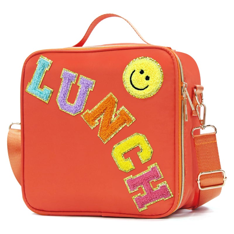 LOKFAR Insulated Lunch Bag Women Lunch Box Kids for Teen Girls Boys Cute Preppy Lunch Boxes With Adjustable Shoulder Strap Waterproof Nylon Lunchbox Lunch Bags for School Work Picnic Orange - Image 2