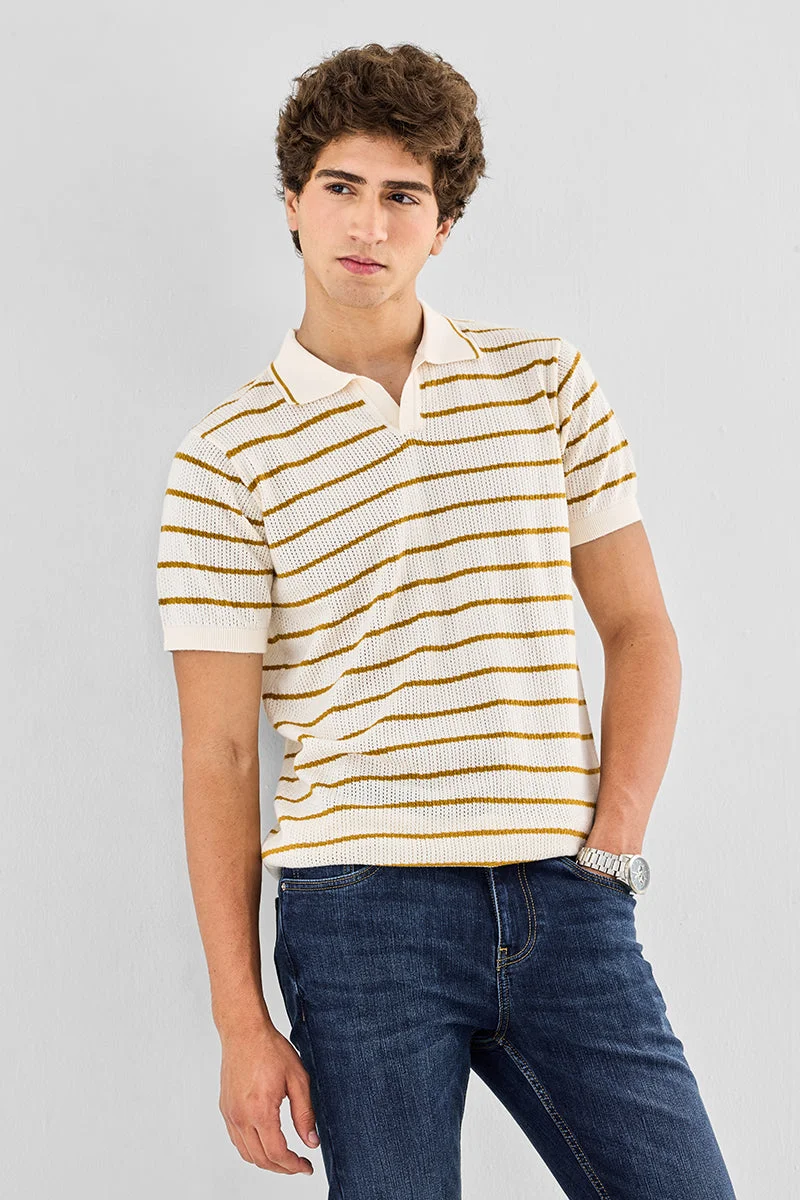 SNITCH Regular Fit Stripes Knitted Polo T-Shirt