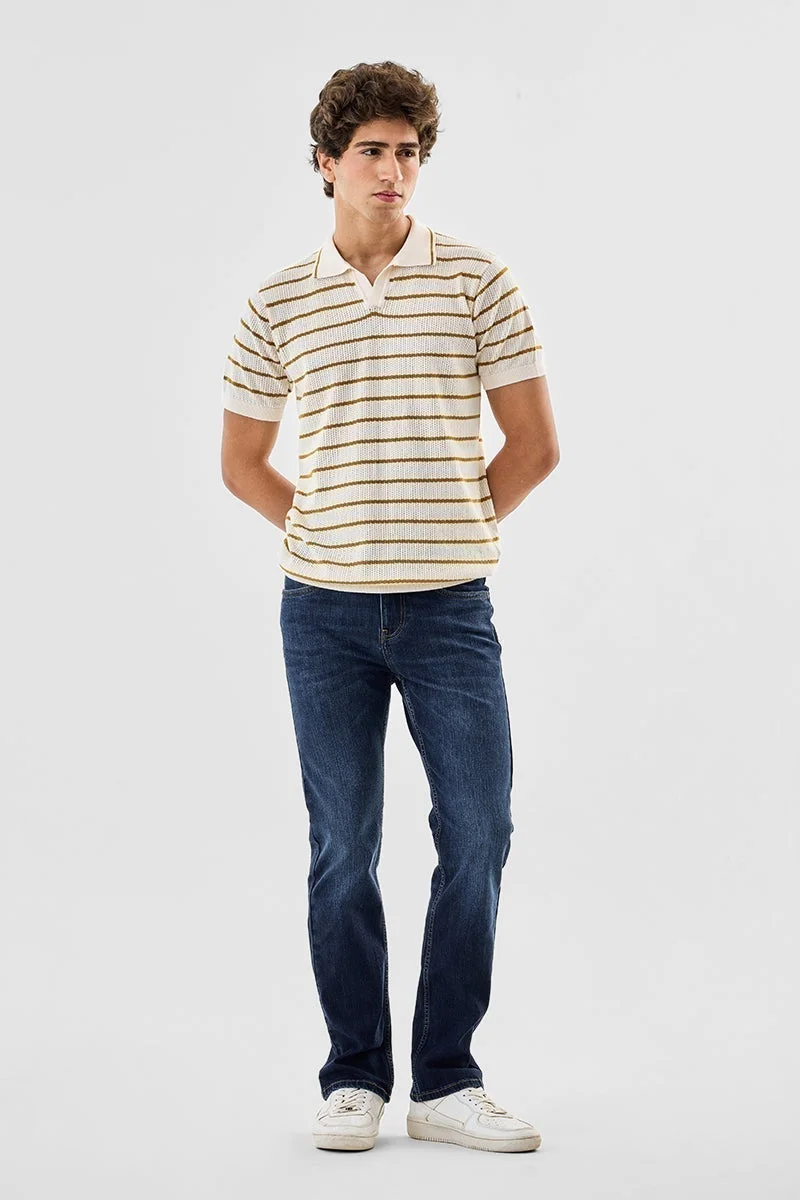 سنيتش تي شيرت بولو محبوك مخطط بقصة عادية