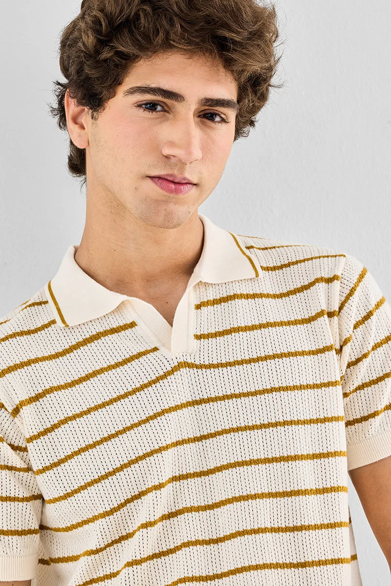 SNITCH Regular Fit Stripes Knitted Polo T-Shirt