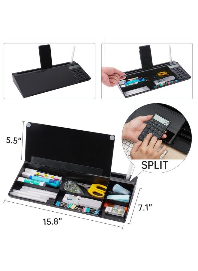 TSJ OFFICE - Small Glass Desktop Whiteboard Dry-Erase-Board - Computer Keyboard Stand With Calculator White Board Surface Pad With Drawer, Desk Organizers With Accessories For Office, Home, School Supplies - Image 1
