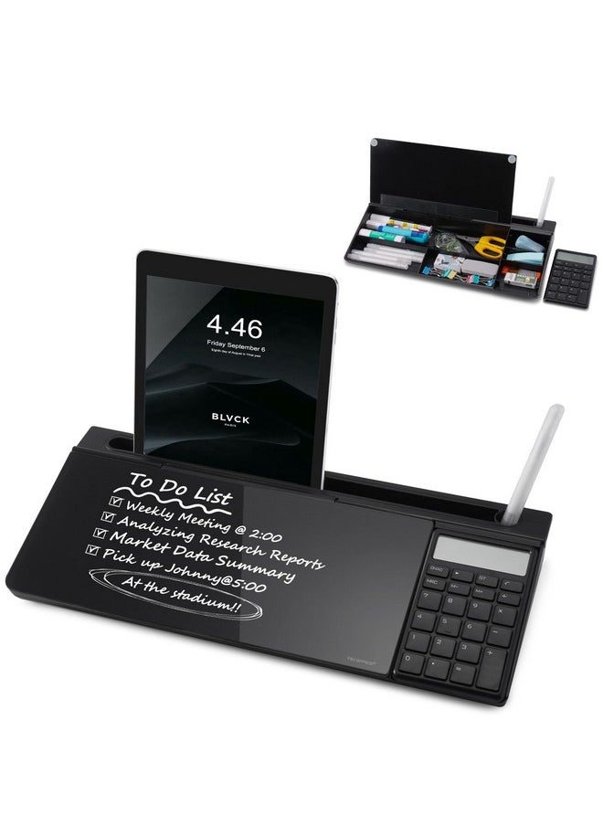 TSJ OFFICE - Small Glass Desktop Whiteboard Dry-Erase-Board - Computer Keyboard Stand With Calculator White Board Surface Pad With Drawer, Desk Organizers With Accessories For Office, Home, School Supplies - Image 1